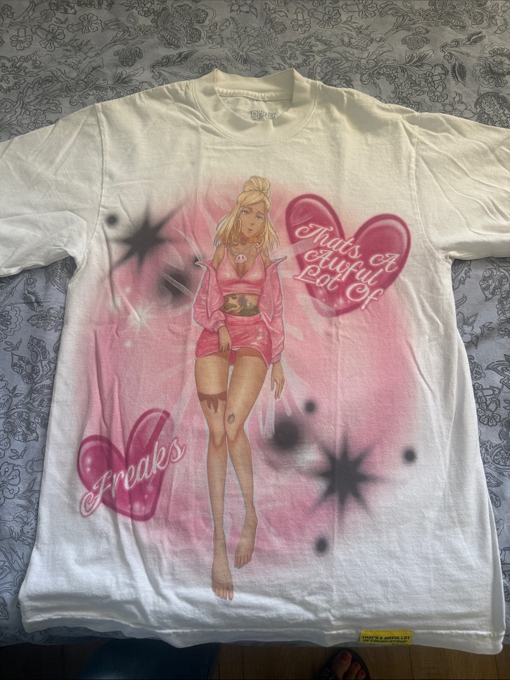 Anti Social Social Club White Tee with Pink Script and Black Starbursts